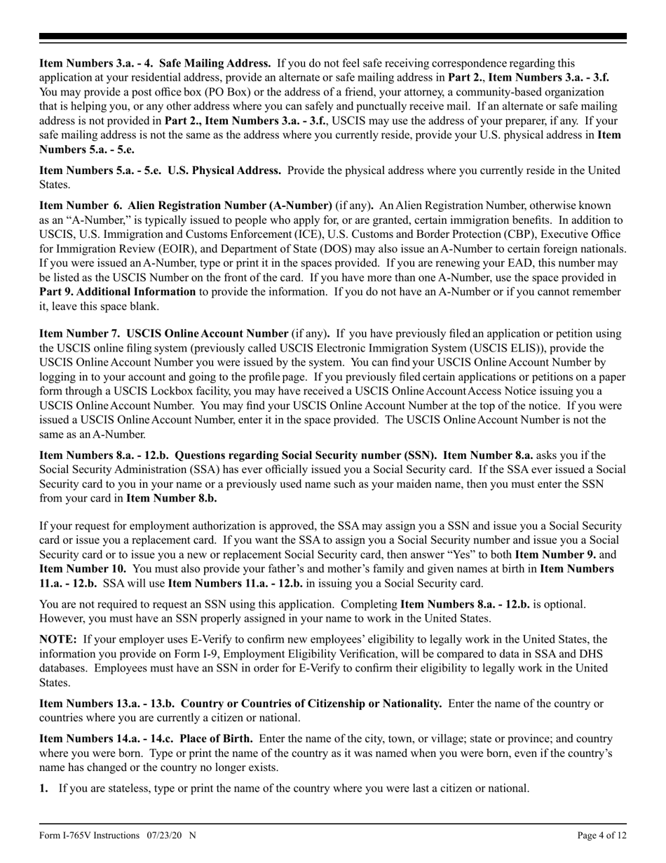 Instructions for USCIS Form I-765V Application for Employment Authorization for Abused Nonimmigrant Spouse, Page 4
