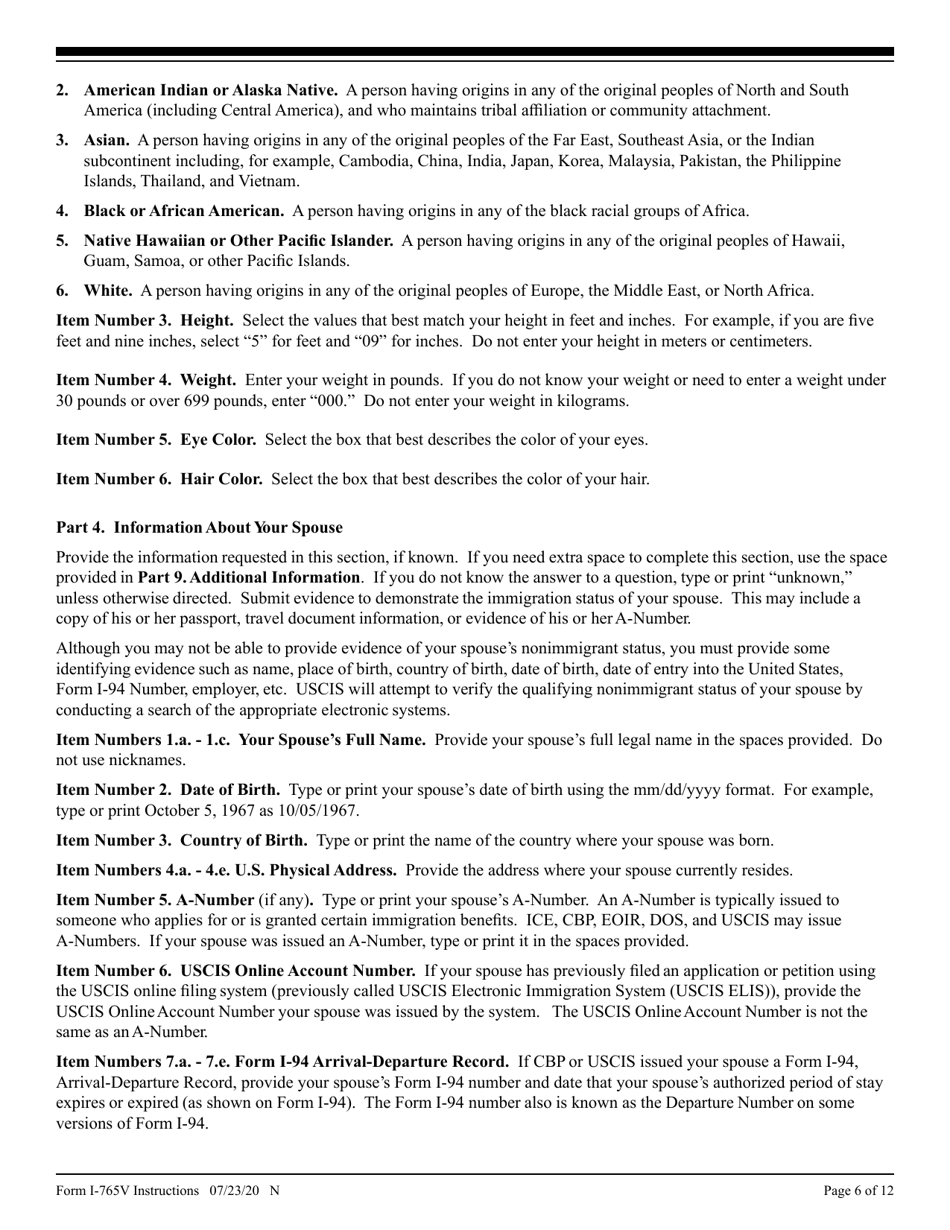 Instructions for USCIS Form I-765V Application for Employment Authorization for Abused Nonimmigrant Spouse, Page 6