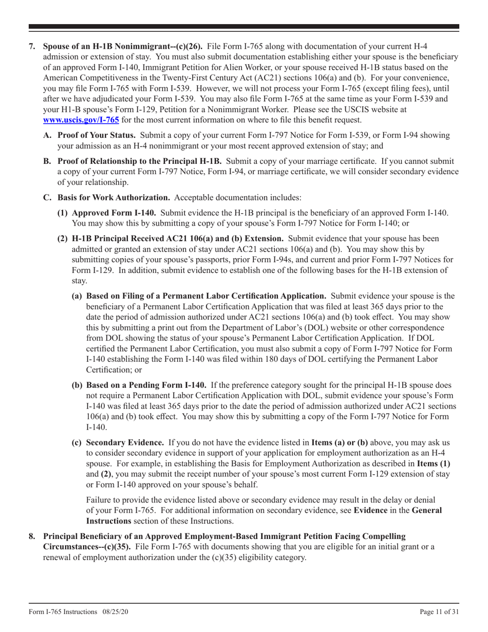 Instructions for USCIS Form I-765 Application for Employment Authorization, Page 11