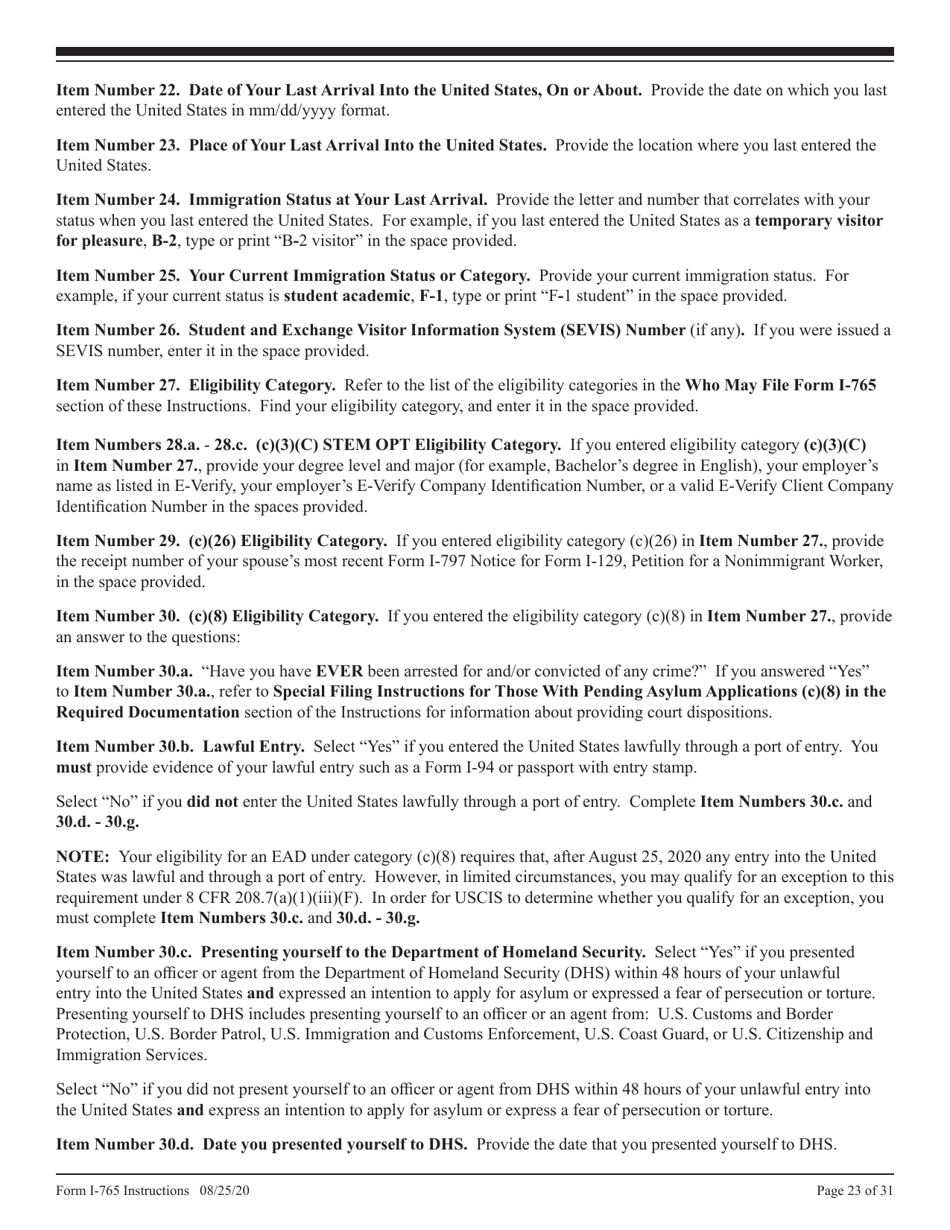 Instructions for USCIS Form I-765 Application for Employment Authorization, Page 23