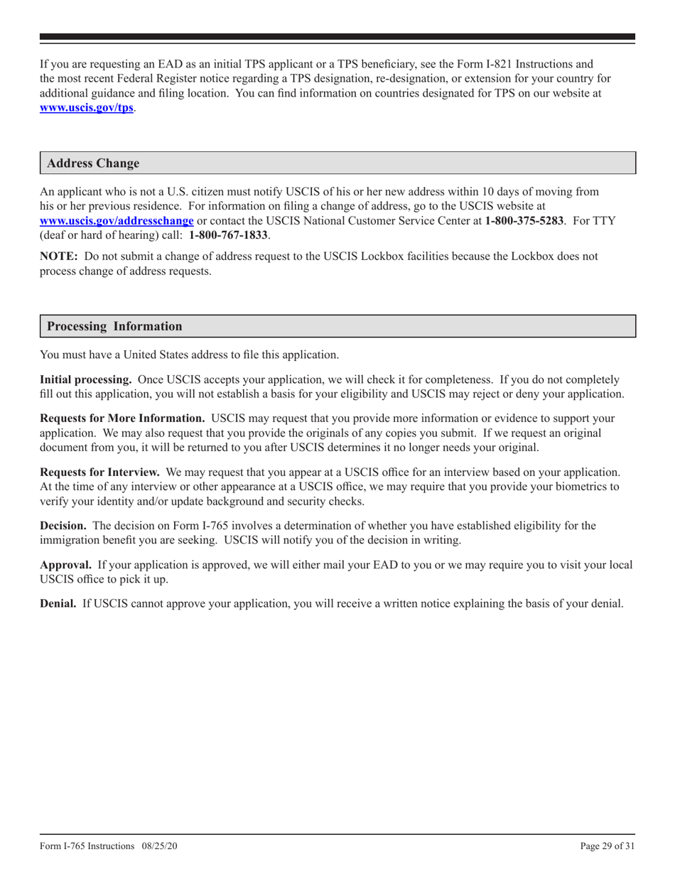 Instructions for USCIS Form I-765 Application for Employment Authorization, Page 29