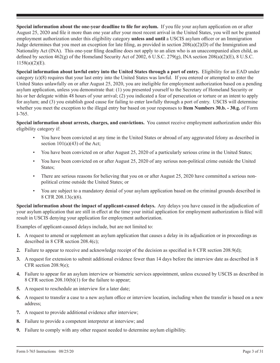 Instructions for USCIS Form I-765 Application for Employment Authorization, Page 3