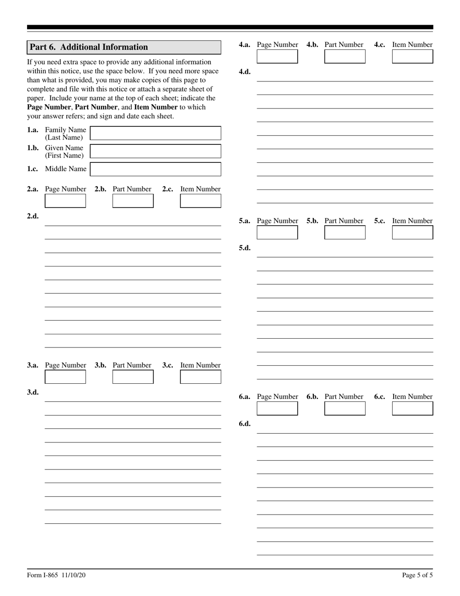 USCIS Form I-865 Sponsors Notice of Change of Address, Page 5