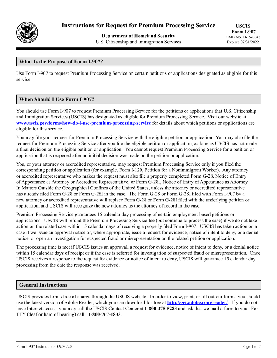 Download Instructions for USCIS Form I-907 Request for Premium ...