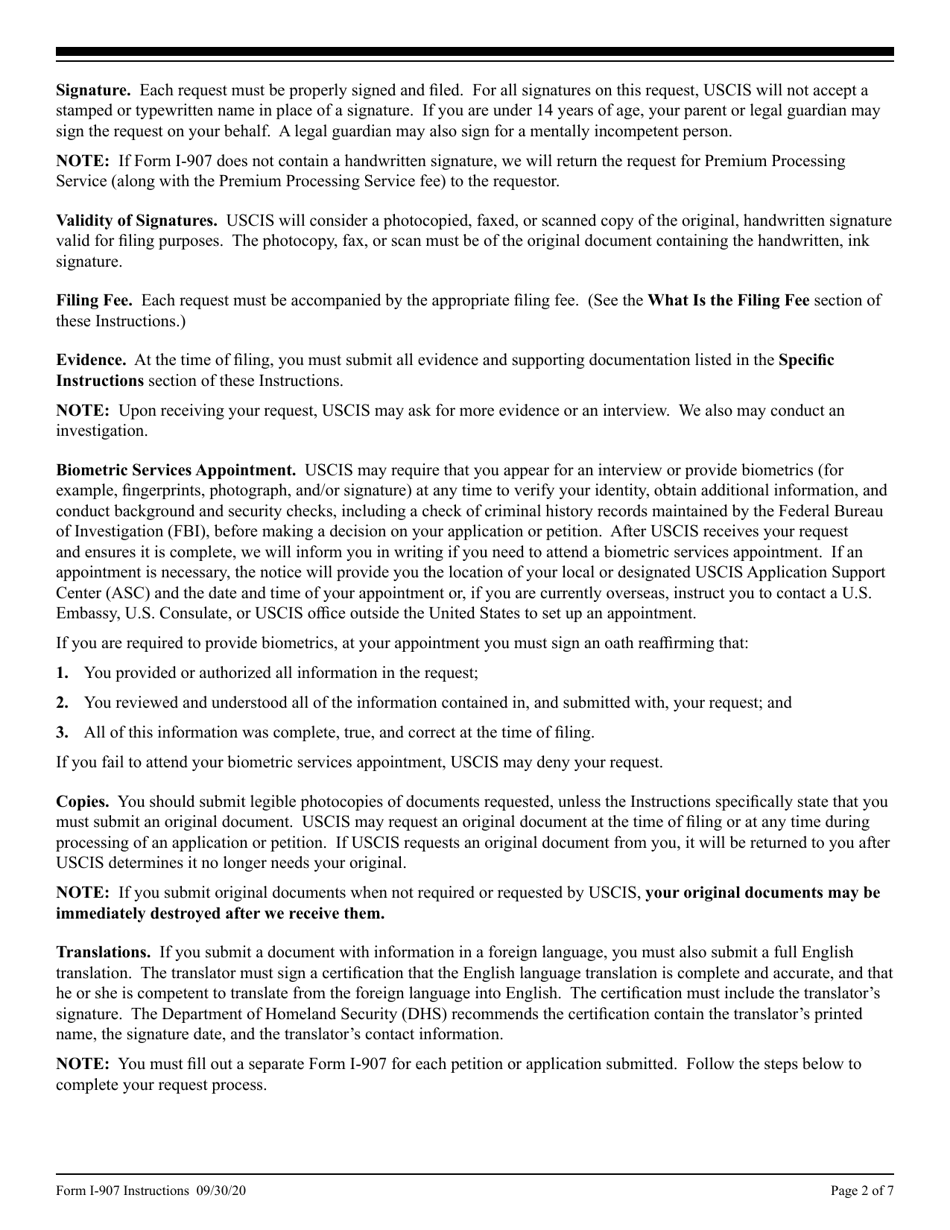 Instructions for USCIS Form I-907 Request for Premium Processing Service, Page 2
