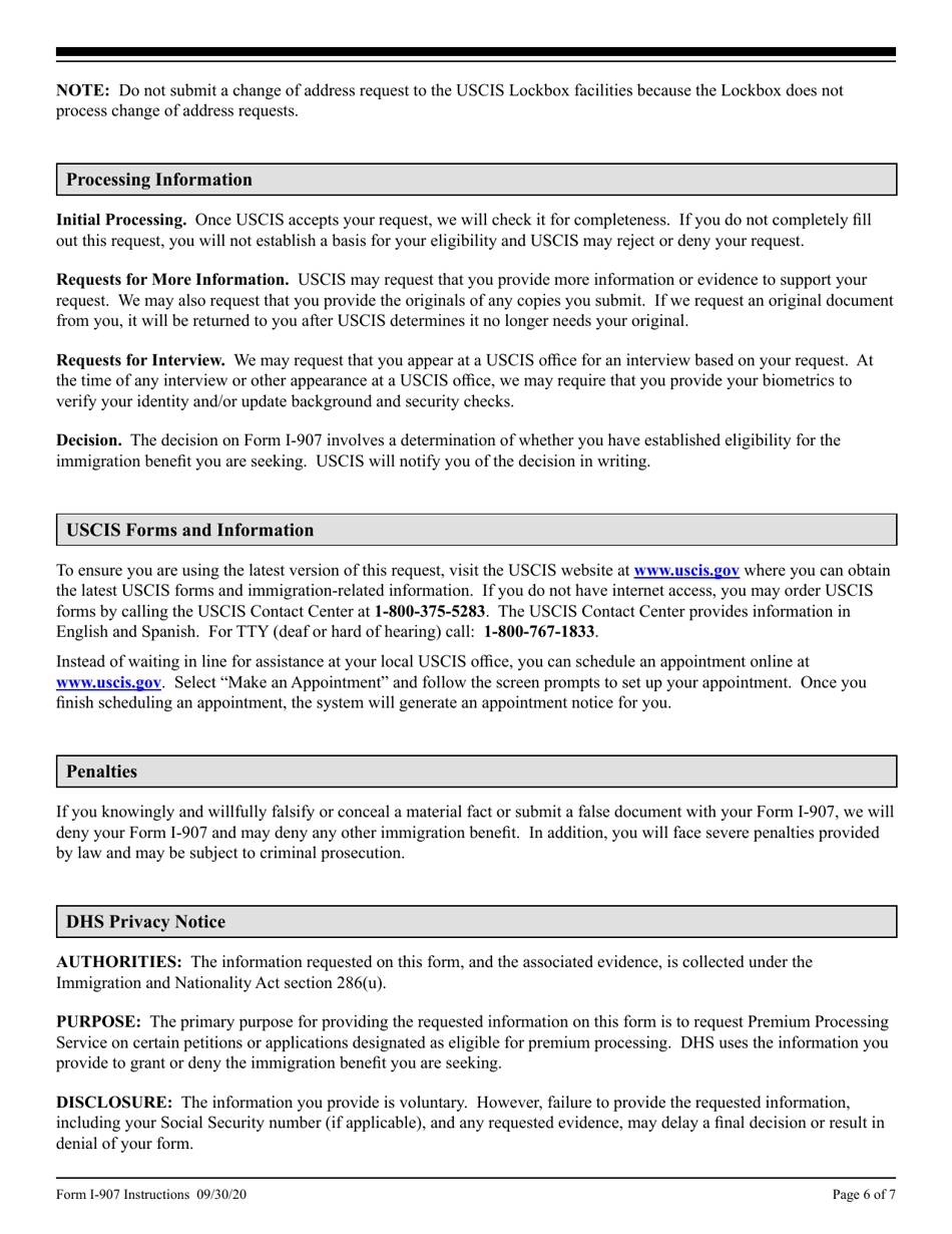 Instructions for USCIS Form I-907 Request for Premium Processing Service, Page 6