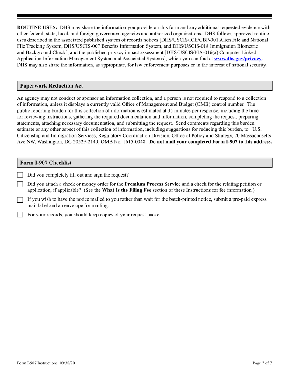 Instructions for USCIS Form I-907 Request for Premium Processing Service, Page 7
