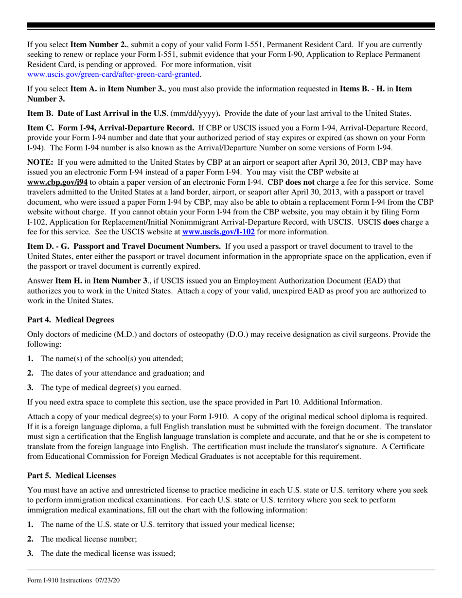 Instructions for USCIS Form I-910 Application for Civil Surgeon Designation, Page 6