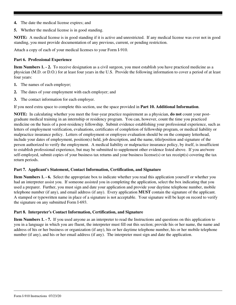 Instructions for USCIS Form I-910 Application for Civil Surgeon Designation, Page 7