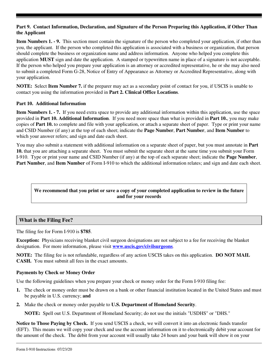 Instructions for USCIS Form I-910 Application for Civil Surgeon Designation, Page 8