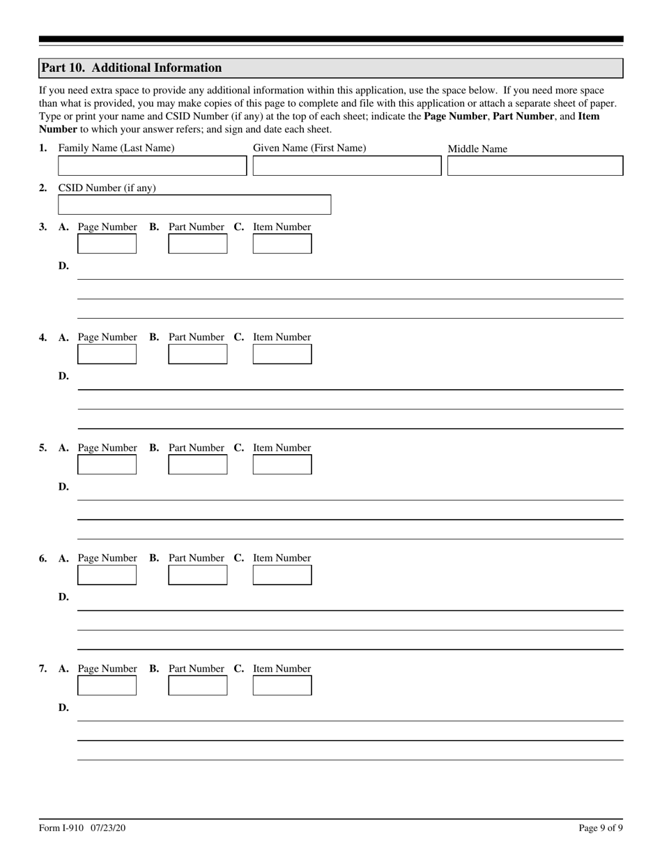 USCIS Form I-910 Application for Civil Surgeon Designation, Page 9