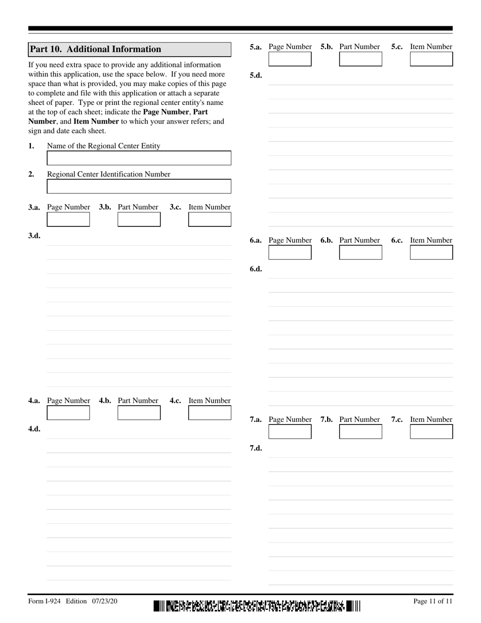 USCIS Form I-924 Application for Regional Center Designation Under the Immigrant Investor Program, Page 11