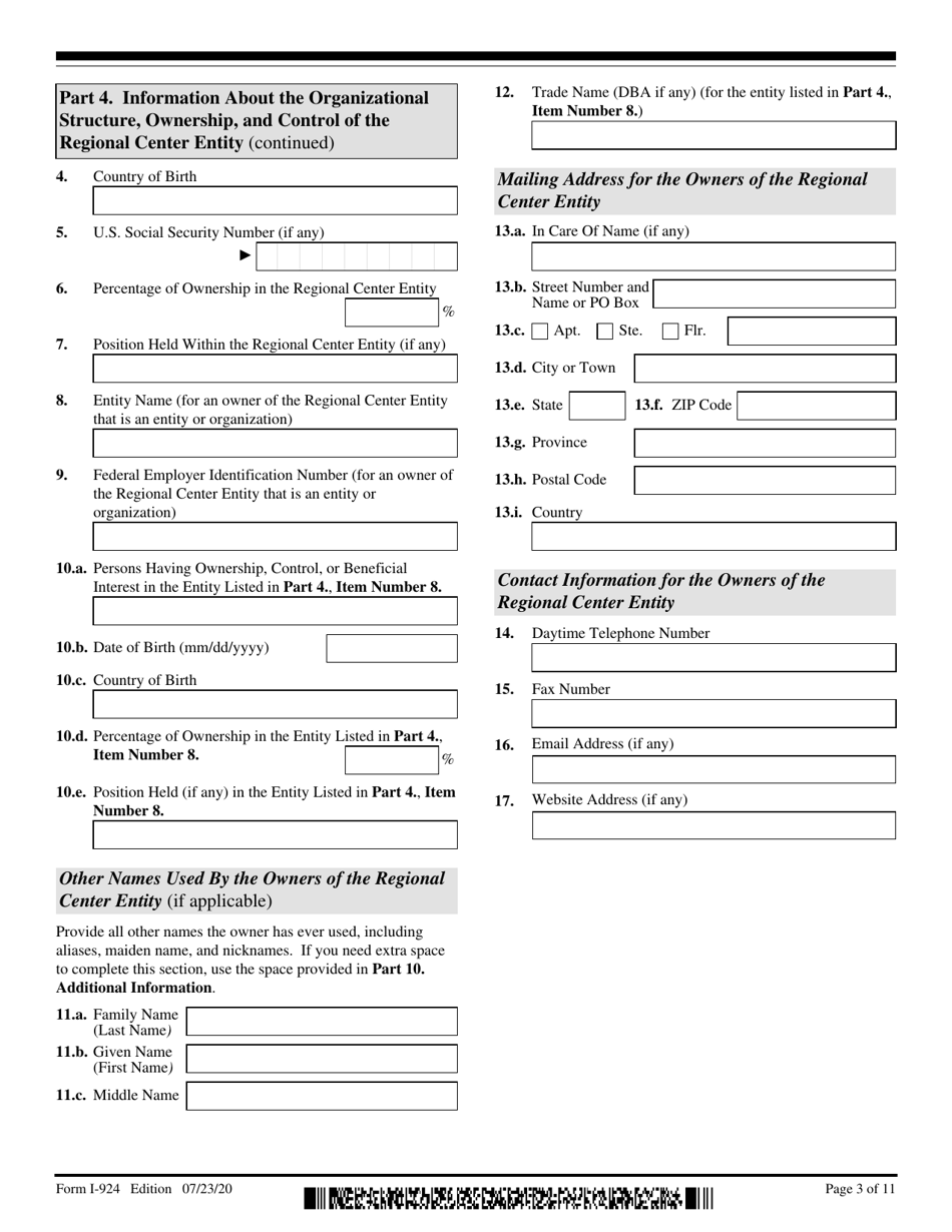 USCIS Form I-924 Application for Regional Center Designation Under the Immigrant Investor Program, Page 3