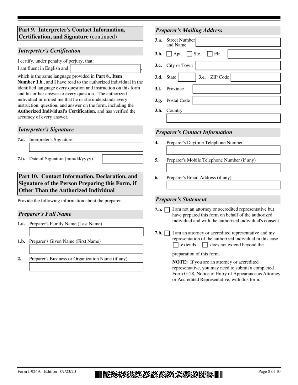 USCIS Form I-924A Annual Certification of Regional Center, Page 8