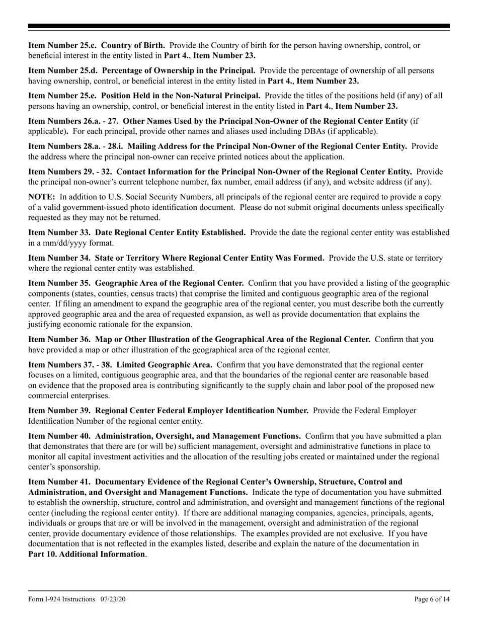 Instructions for USCIS Form I-924 Application for Regional Center Designation Under the Immigrant Investor Program, Page 6
