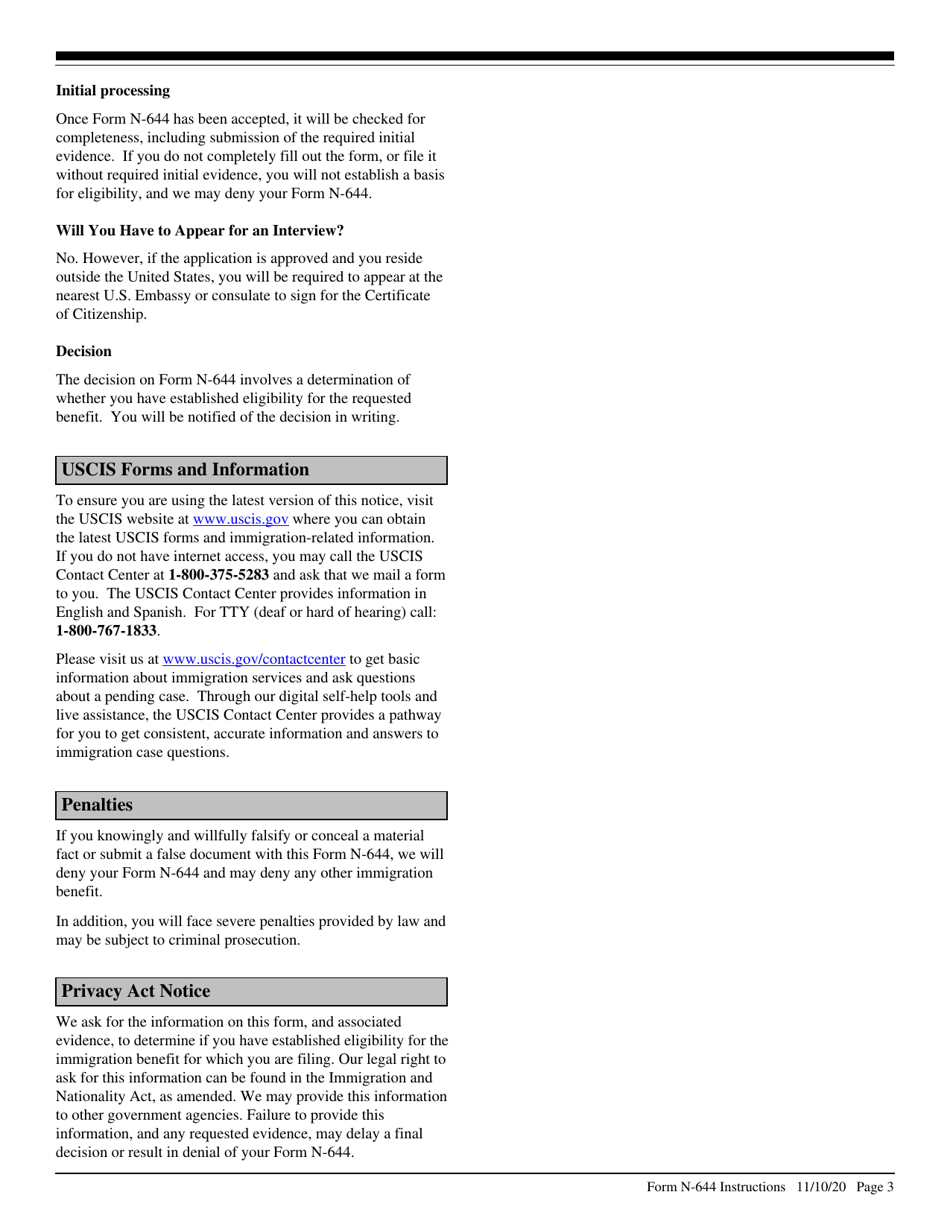Instructions for USCIS Form N-644 Application for Posthumous Citizenship, Page 3