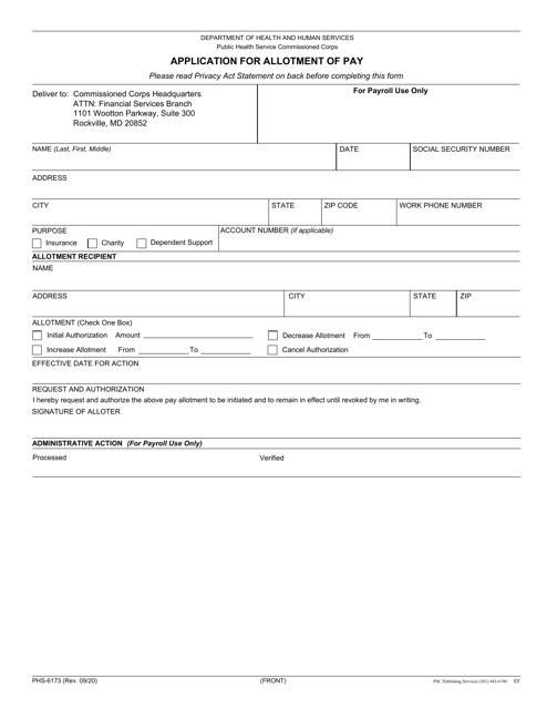 Form PHS-6173  Printable Pdf