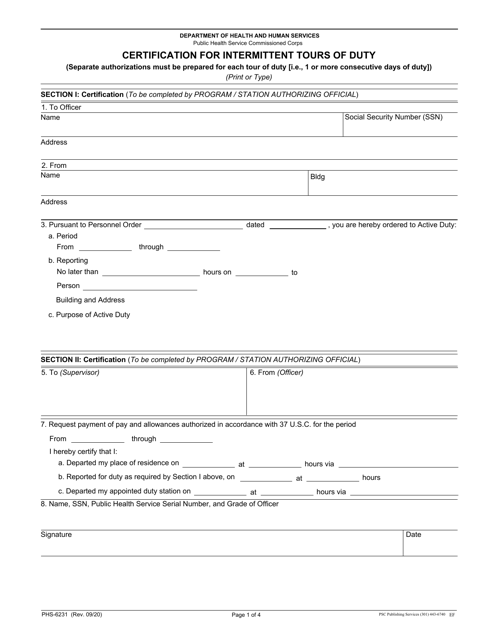 Form PHS-6321 Certification for Intermittent Tours of Duty