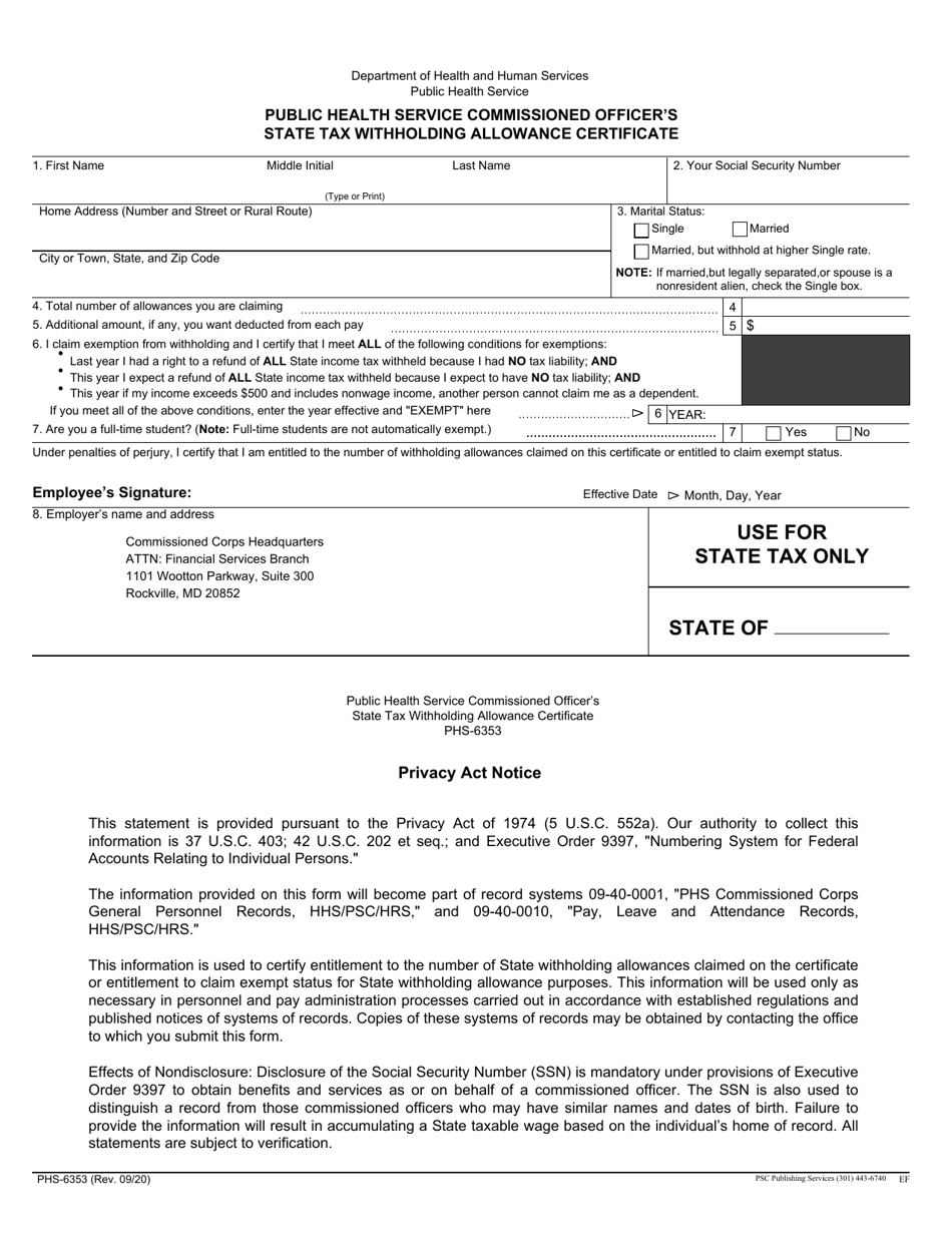 Form PHS-6353 Public Health Service Commissioned Officers State Tax Withholding Allowance Certificate, Page 1