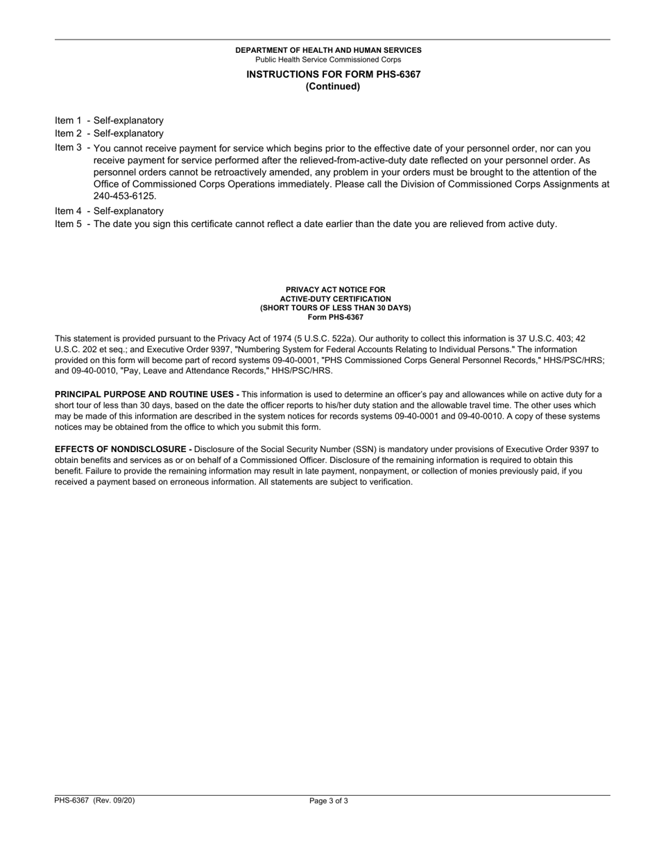 Form PHS-6367 Active-Duty Certification (Short Tours of Less Than 30 Days), Page 3