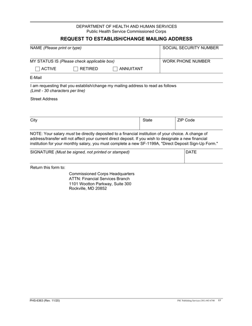 Form PHS-6363 Request to Establish/Change Mailing Address
