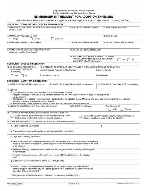 Form PHS-7036 Reimbursement Request for Adoption Expenses