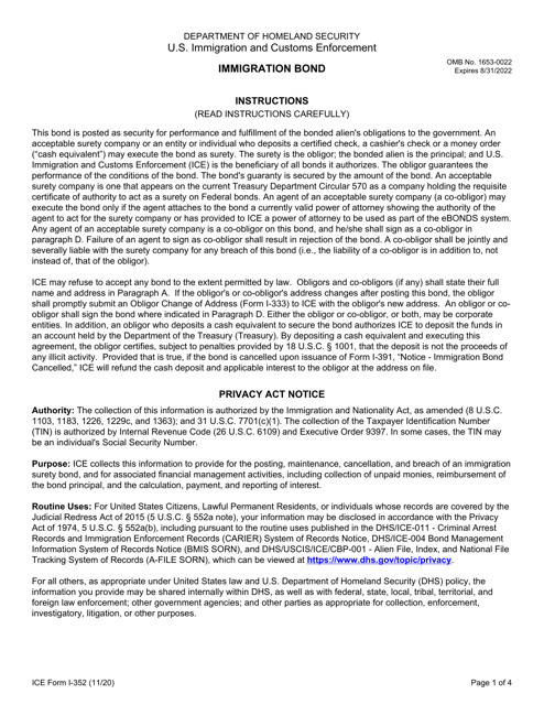 ICE Form I-352  Printable Pdf