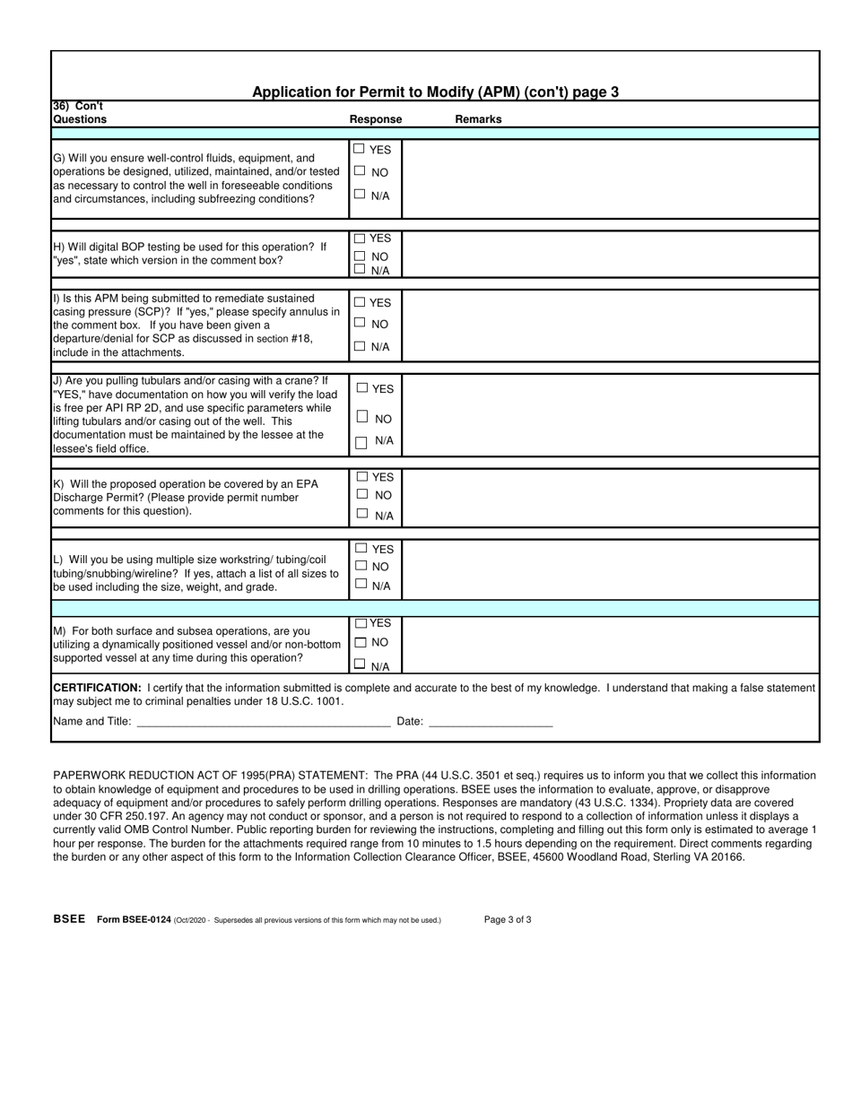 Form BSEE-0124 Application for Permit to Modify (Apm), Page 3