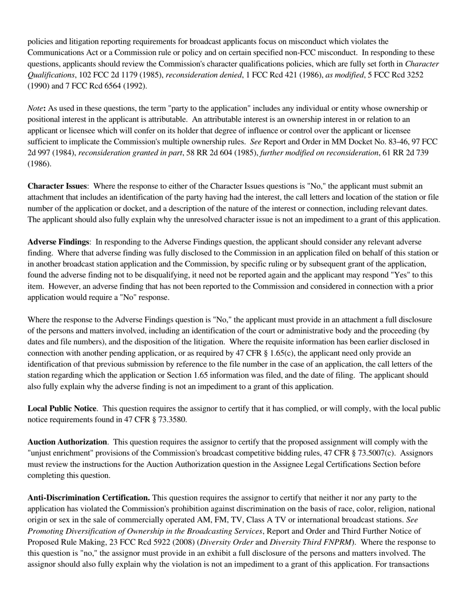Instructions for FCC Form 2100 Schedule 314 Application for Consent to Assignment of Broadcast Station Construction Permit or License, Page 10