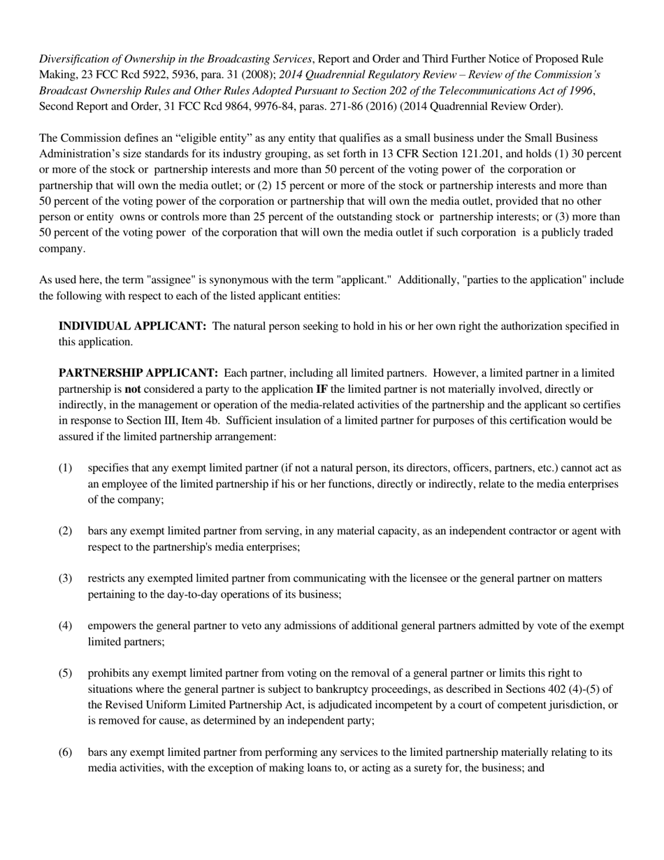 Instructions for FCC Form 2100 Schedule 314 Application for Consent to Assignment of Broadcast Station Construction Permit or License, Page 13