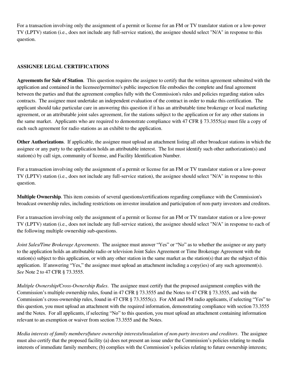 Instructions for FCC Form 2100 Schedule 314 Application for Consent to Assignment of Broadcast Station Construction Permit or License, Page 16