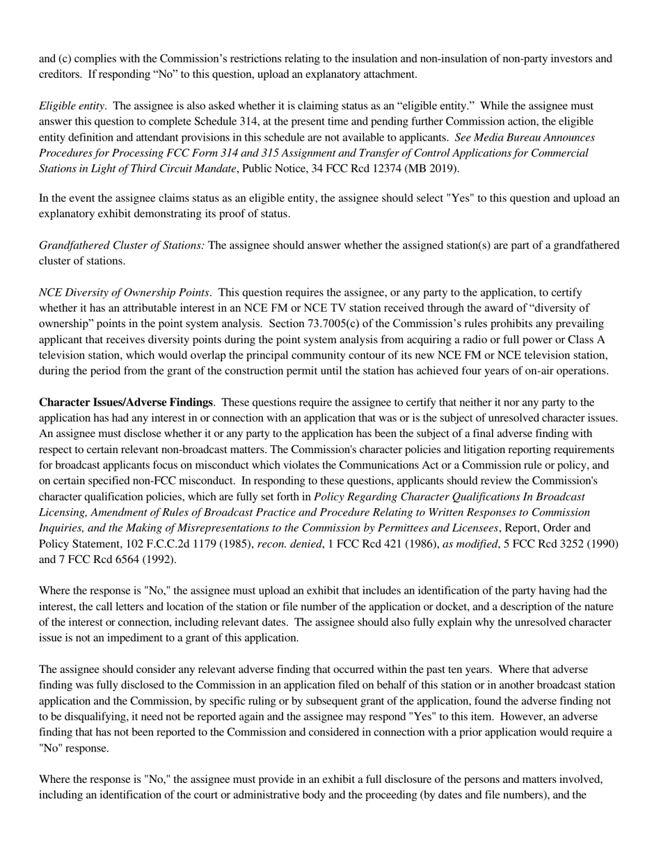 Instructions for FCC Form 2100 Schedule 314 Application for Consent to Assignment of Broadcast Station Construction Permit or License, Page 17