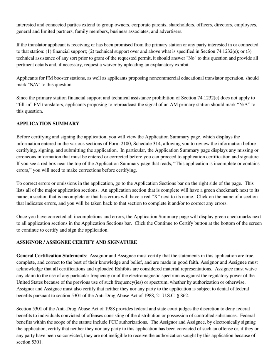 Instructions for FCC Form 2100 Schedule 314 Application for Consent to Assignment of Broadcast Station Construction Permit or License, Page 23