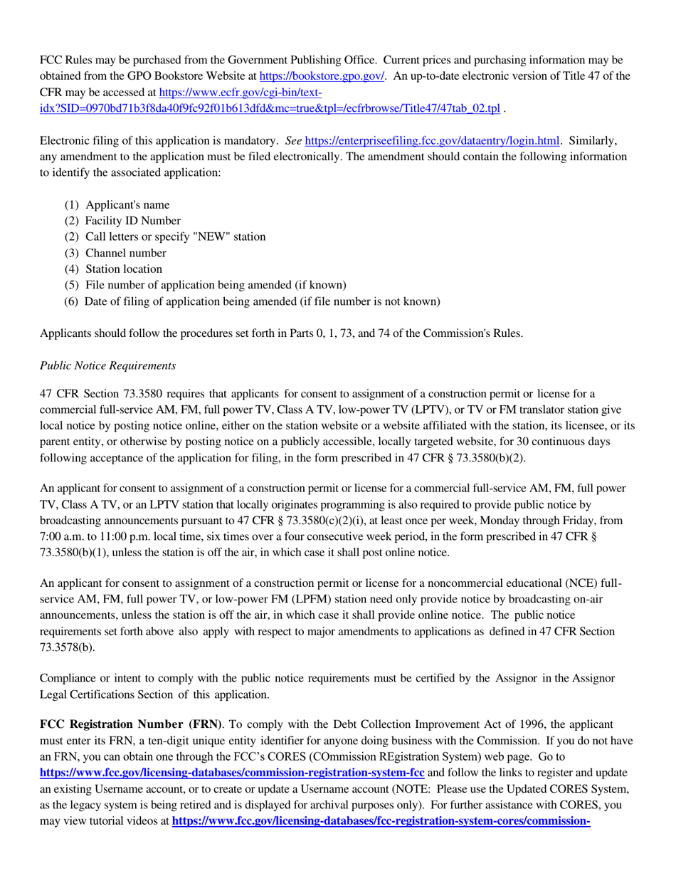 Instructions for FCC Form 2100 Schedule 314 Application for Consent to Assignment of Broadcast Station Construction Permit or License, Page 2