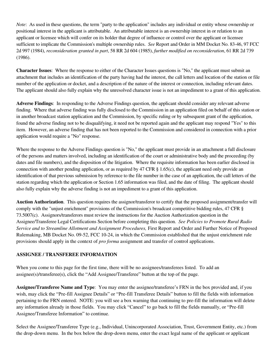 Instructions for FCC Form 2100 Schedule 316 Application for Consent to Assign Broadcast Station Construction Permit or License or Transfer Control of Entity Holding Broadcast Station Construction Permit or License, Page 10