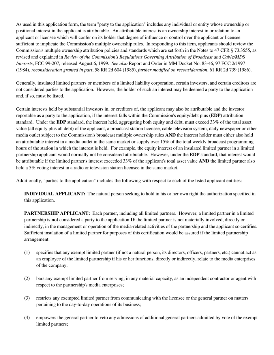 Instructions for FCC Form 2100 Schedule 316 Application for Consent to Assign Broadcast Station Construction Permit or License or Transfer Control of Entity Holding Broadcast Station Construction Permit or License, Page 12