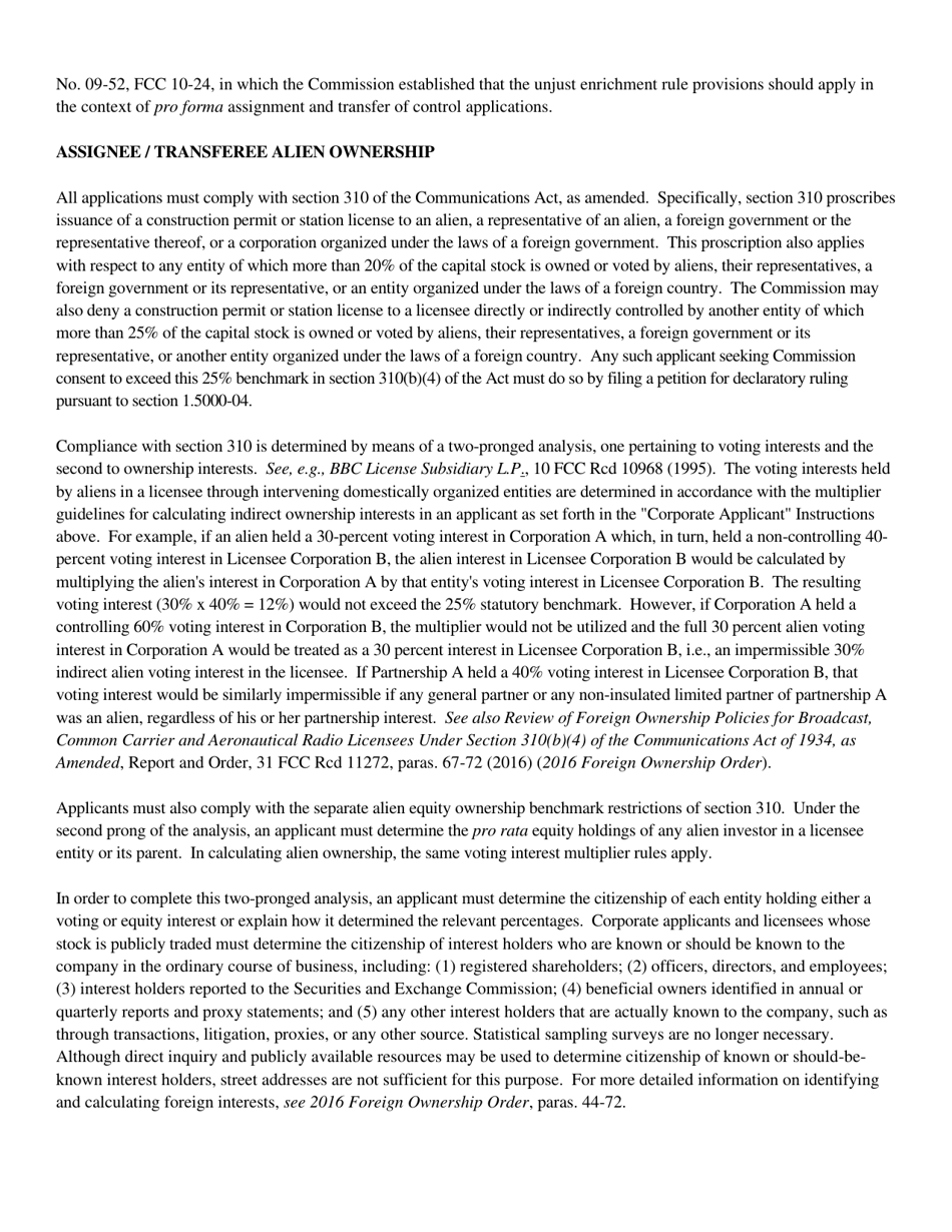 Instructions for FCC Form 2100 Schedule 316 Application for Consent to Assign Broadcast Station Construction Permit or License or Transfer Control of Entity Holding Broadcast Station Construction Permit or License, Page 17