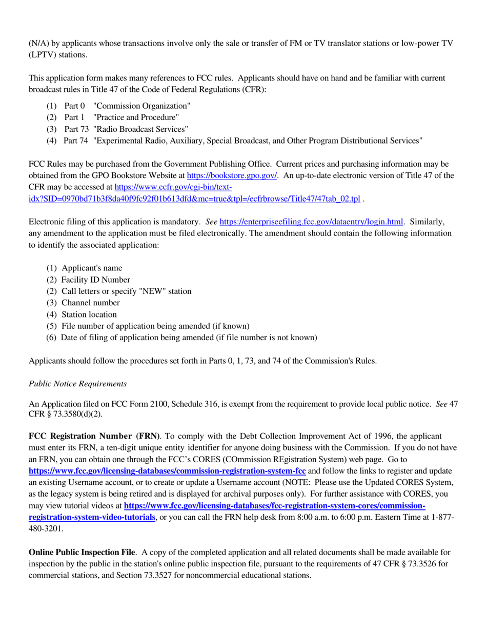 Instructions for FCC Form 2100 Schedule 316 Application for Consent to Assign Broadcast Station Construction Permit or License or Transfer Control of Entity Holding Broadcast Station Construction Permit or License, Page 3