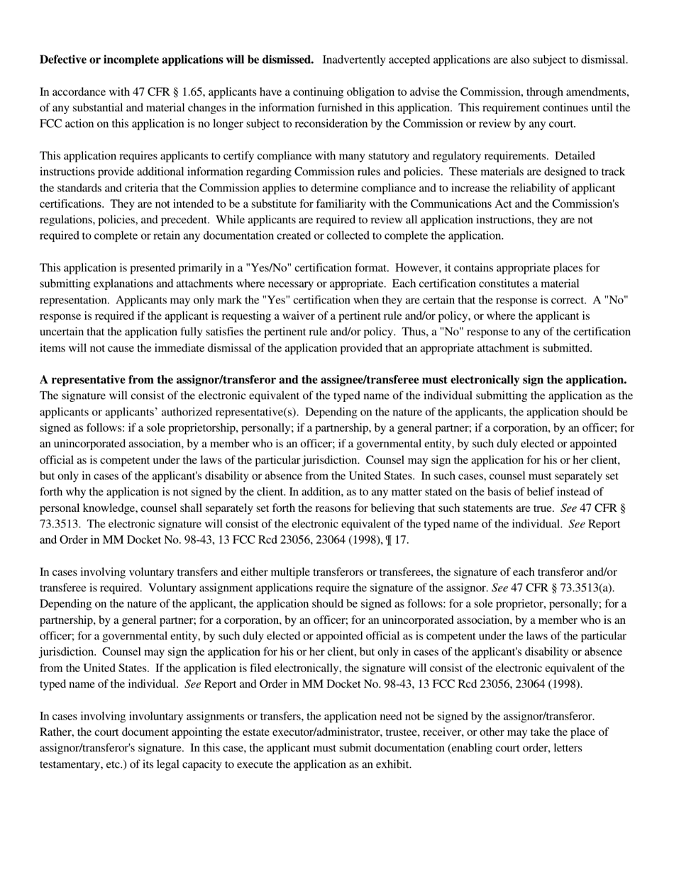 Instructions for FCC Form 2100 Schedule 316 Application for Consent to Assign Broadcast Station Construction Permit or License or Transfer Control of Entity Holding Broadcast Station Construction Permit or License, Page 4