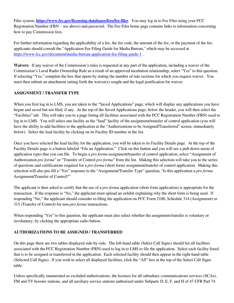 Instructions for FCC Form 2100 Schedule 316 Application for Consent to Assign Broadcast Station Construction Permit or License or Transfer Control of Entity Holding Broadcast Station Construction Permit or License, Page 6
