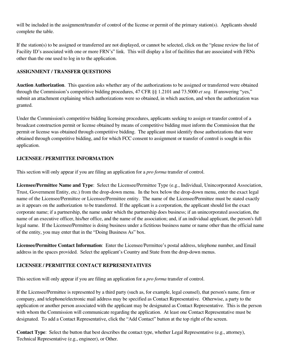 Instructions for FCC Form 2100 Schedule 316 Application for Consent to Assign Broadcast Station Construction Permit or License or Transfer Control of Entity Holding Broadcast Station Construction Permit or License, Page 7