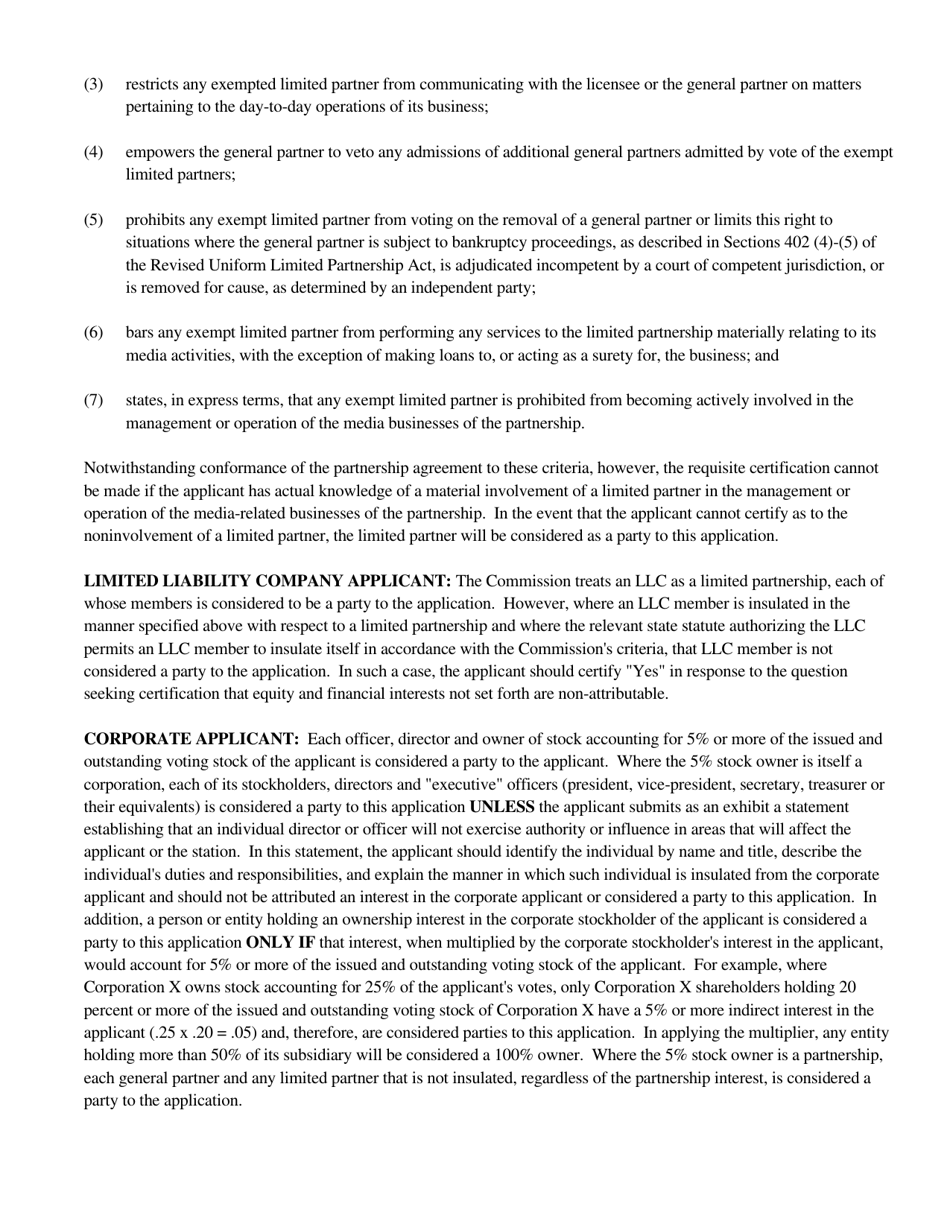 Instructions for FCC Form 2100 Schedule 315 Application for Consent to Transfer Control of Entity Holding Broadcast Station Construction Permit or License, Page 16