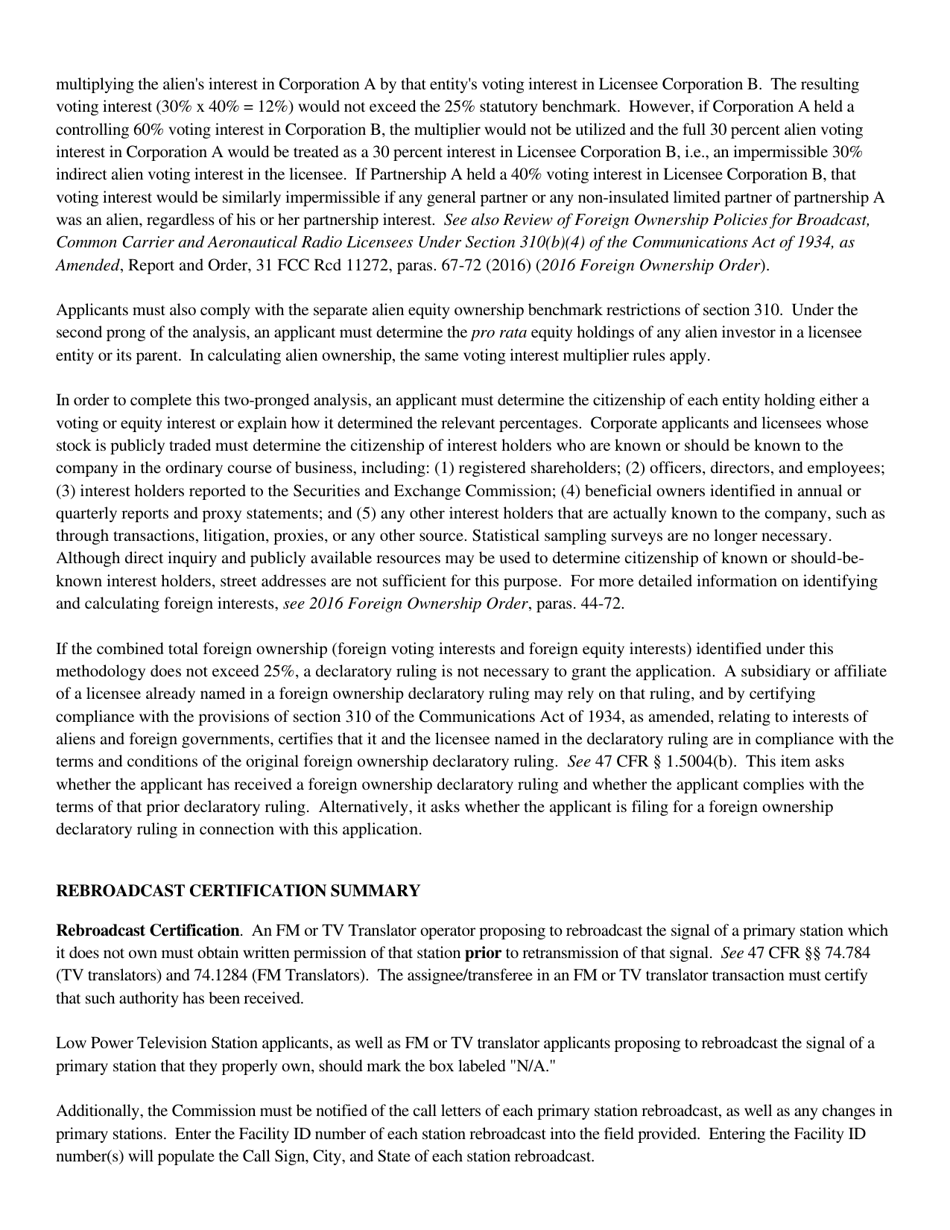 Instructions for FCC Form 2100 Schedule 315 Application for Consent to Transfer Control of Entity Holding Broadcast Station Construction Permit or License, Page 22