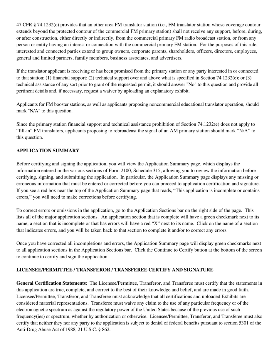 Instructions for FCC Form 2100 Schedule 315 Application for Consent to Transfer Control of Entity Holding Broadcast Station Construction Permit or License, Page 25