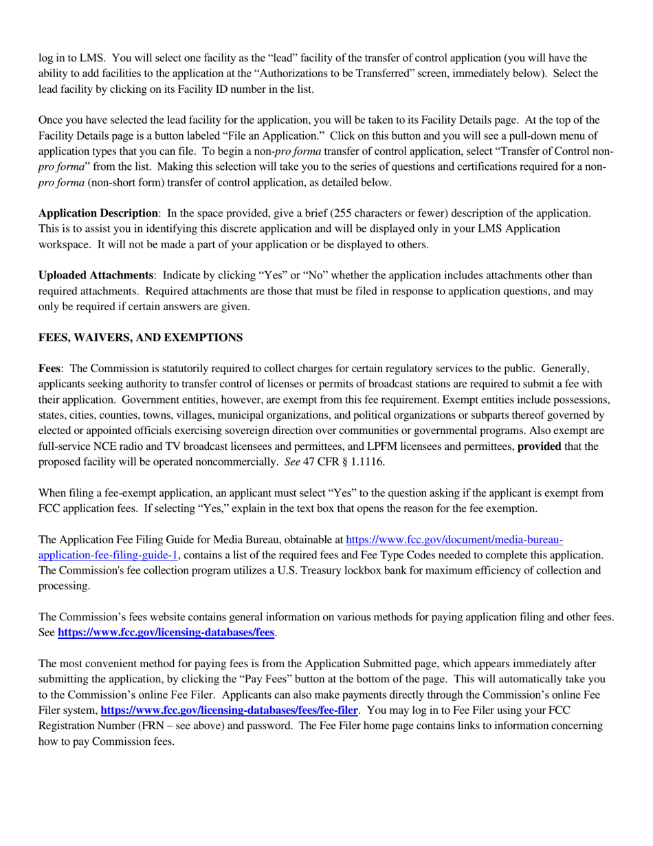 Instructions for FCC Form 2100 Schedule 315 Application for Consent to Transfer Control of Entity Holding Broadcast Station Construction Permit or License, Page 4