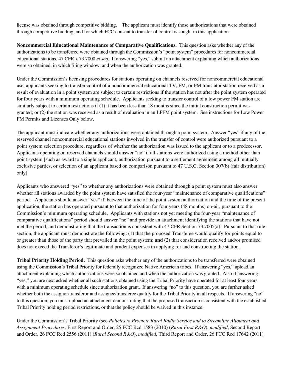 Instructions for FCC Form 2100 Schedule 315 Application for Consent to Transfer Control of Entity Holding Broadcast Station Construction Permit or License, Page 6