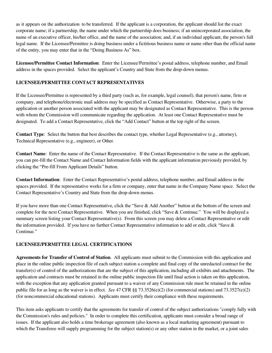 Instructions for FCC Form 2100 Schedule 315 Application for Consent to Transfer Control of Entity Holding Broadcast Station Construction Permit or License, Page 9
