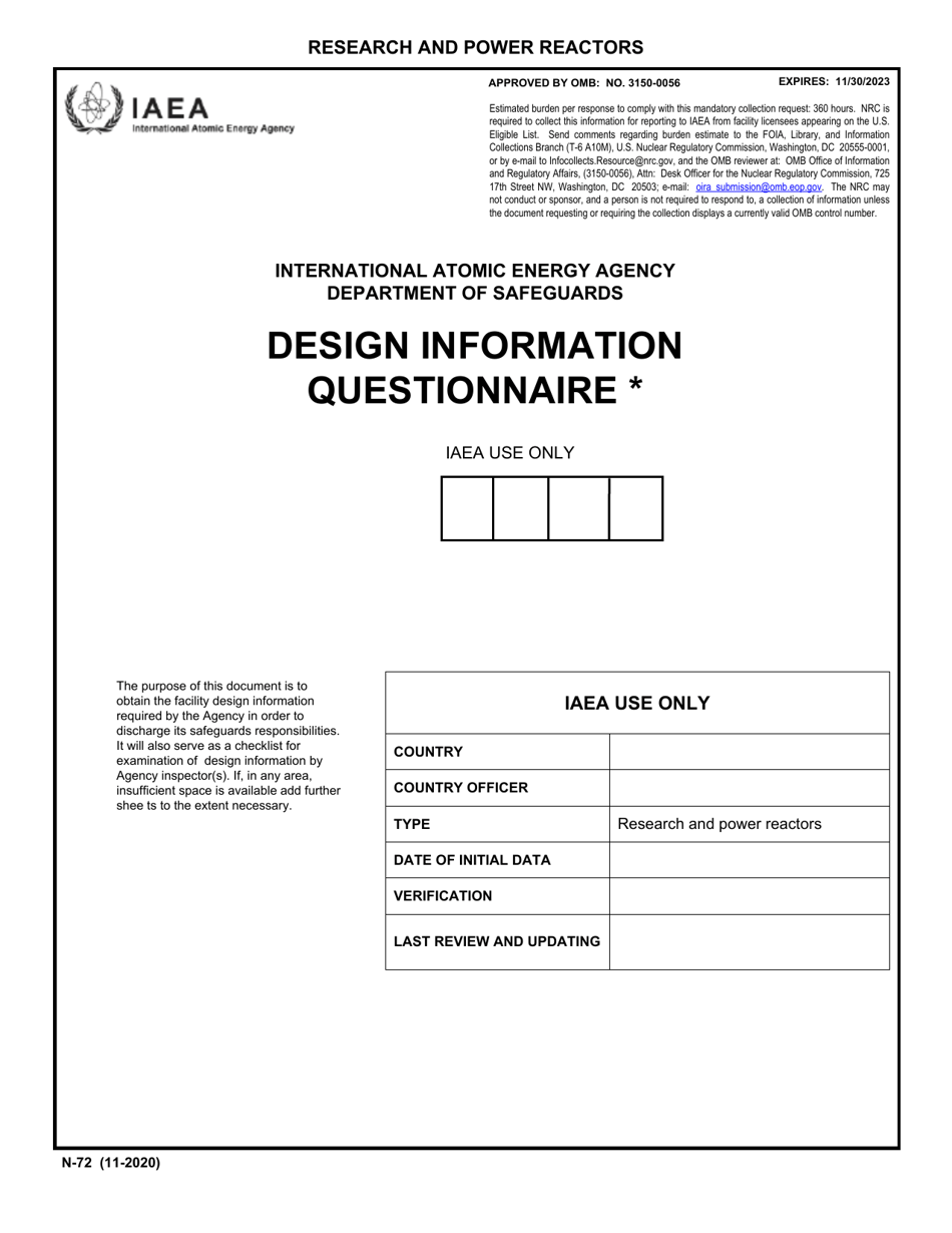 IAEA Form N-72 Design Information Questionnaire, Page 1