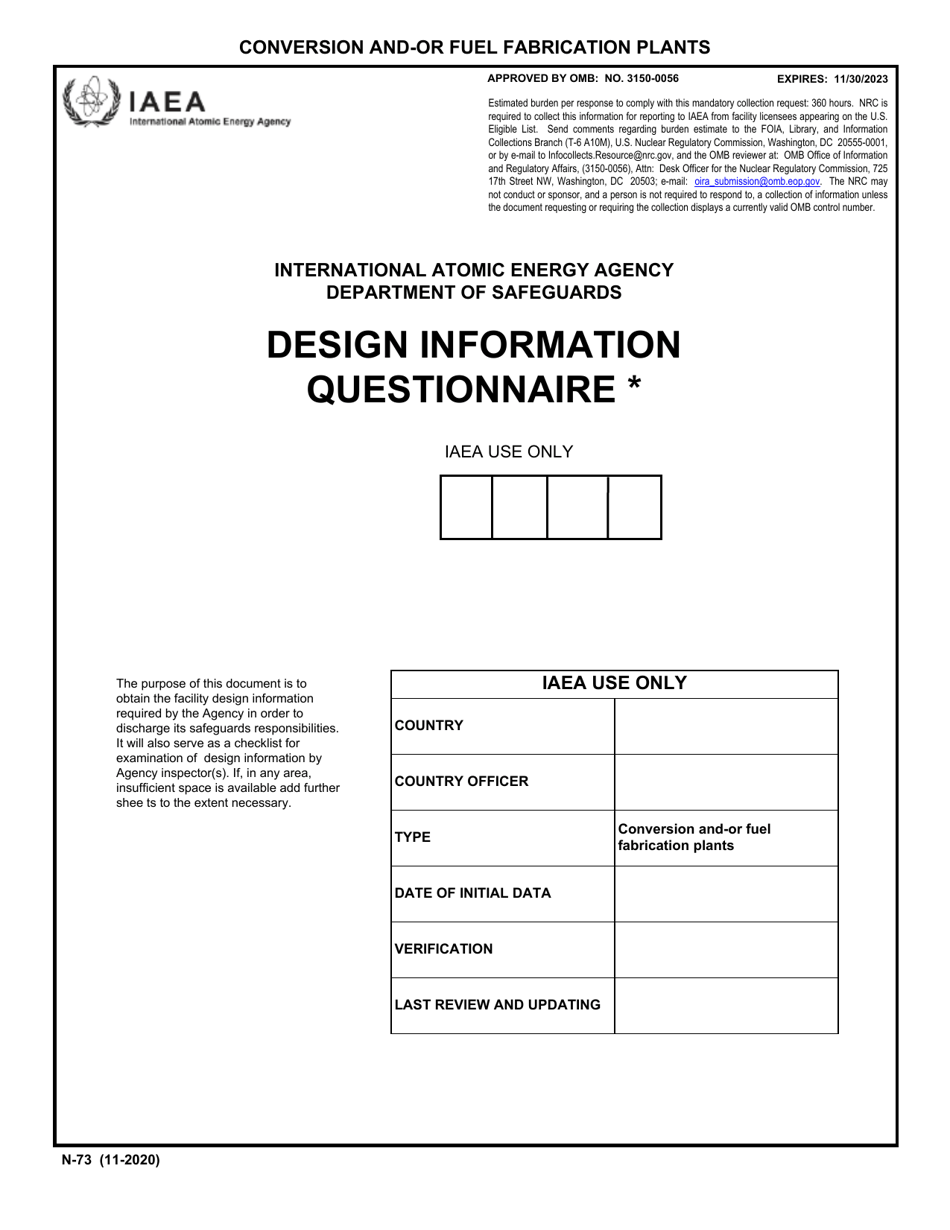 IAEA Form N-73 Design Information Questionnaire, Page 1