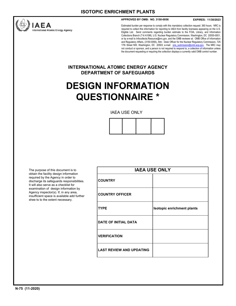 IAEA Form N-75 Design Information Questionnaire, Page 1